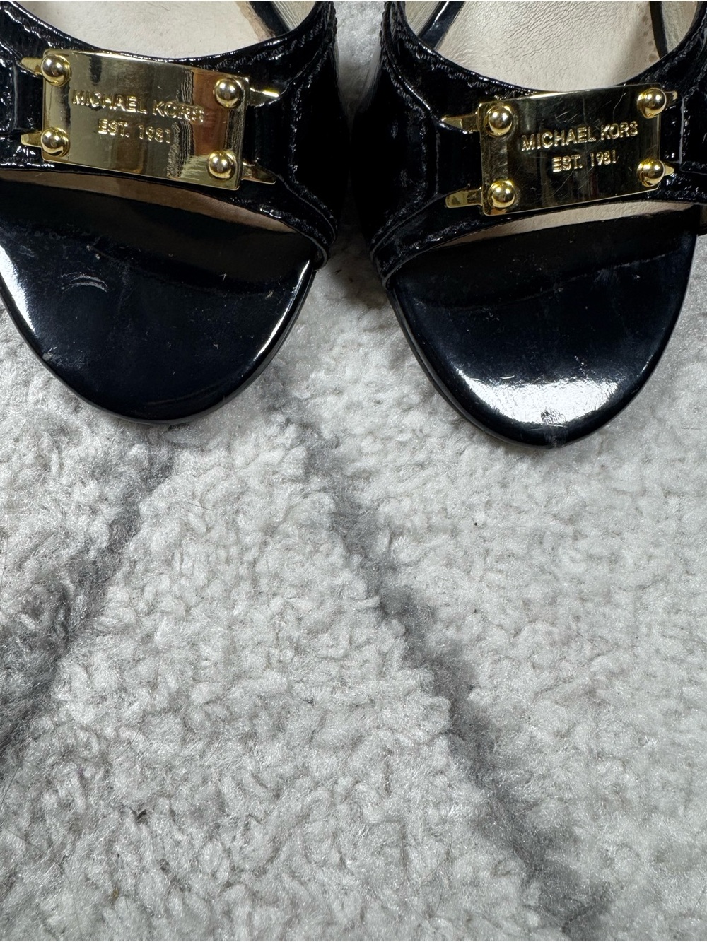 Michael Kors Black Patent Mules with Gold Plate - Picture 3 of 5